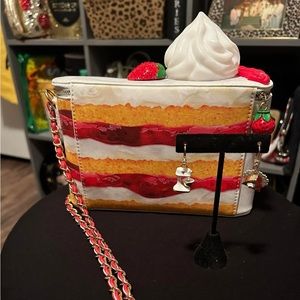 Betsy Johnson strawberry shortcake purse with pie and mixer earrings